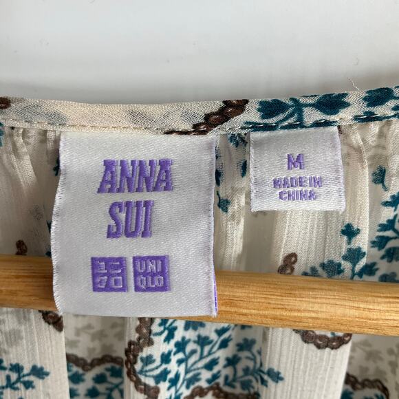 Anna Sui x Uniqlo Women's Ruffle Floral Oversized Blouse Medium Boho Peasant - Picture 5 of 11